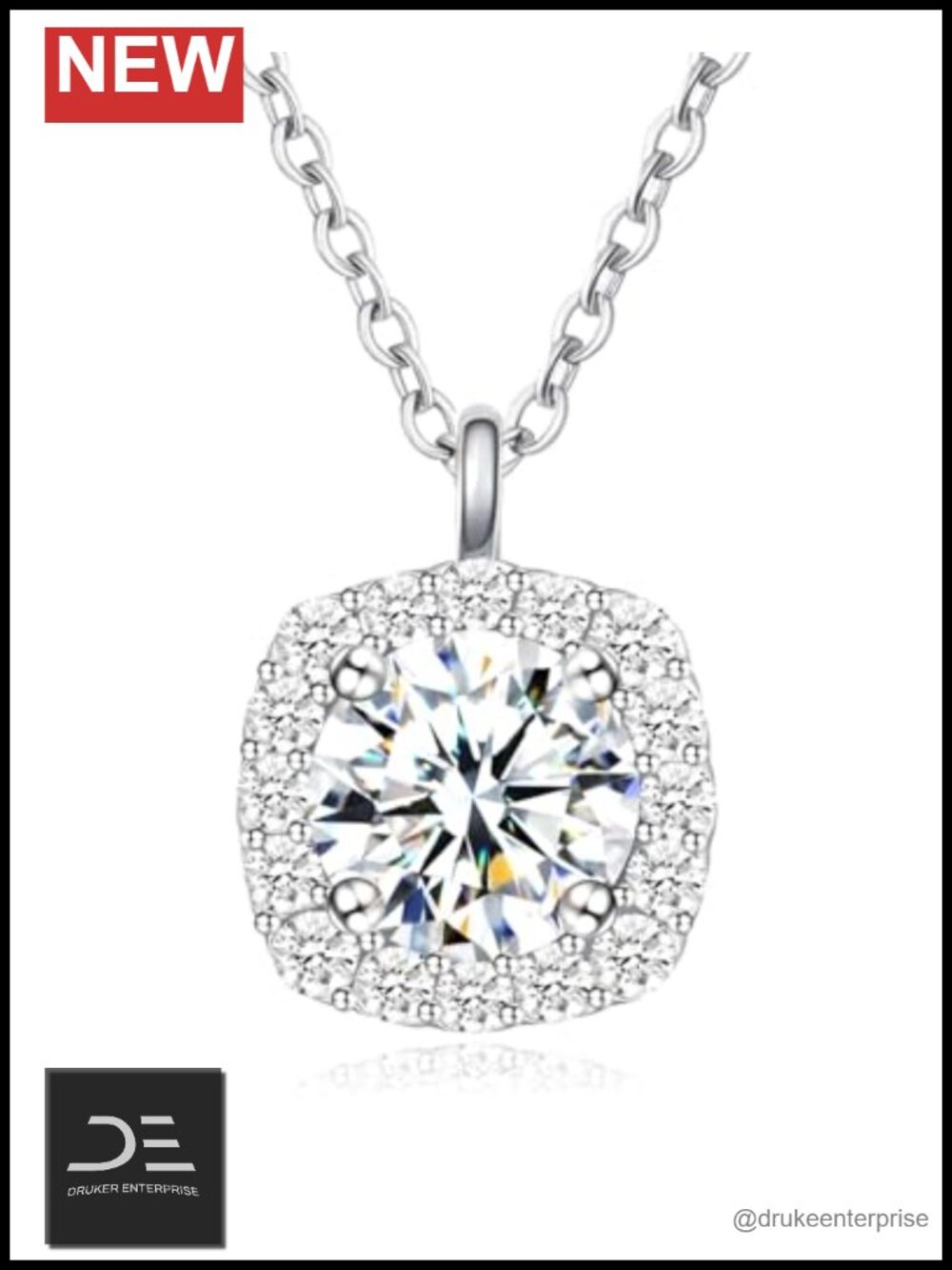 Moissanite Pendant Necklace,18K Gold Plated 925 Sterling Silver, 1ct VVS1